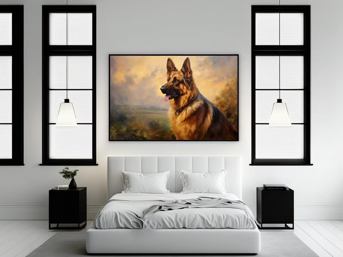 German Shepherd - Vintage Oil Painting - Image 2