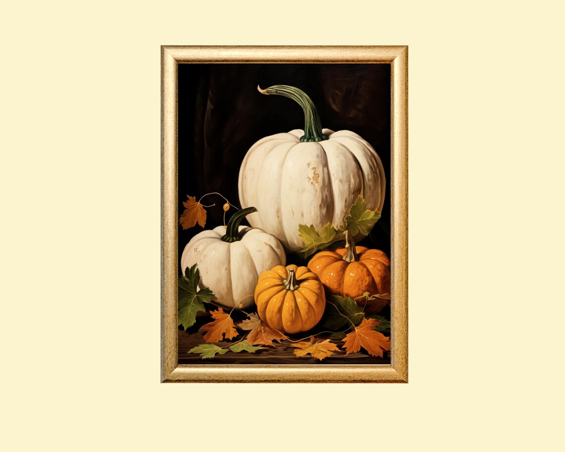 Halloween Pumpkin Still Life, Rustic Autumn Art