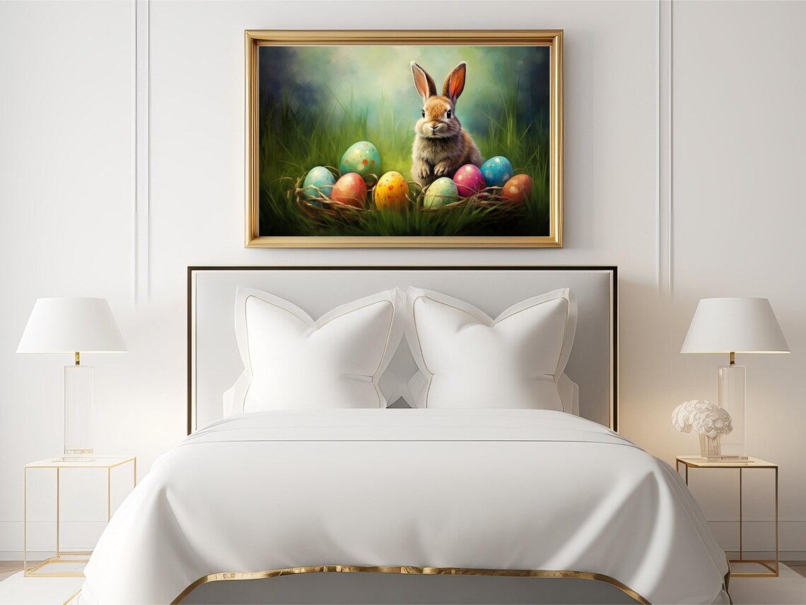 Easter Bunny Painting Eggs, Spring Nursery Decor - Image 2