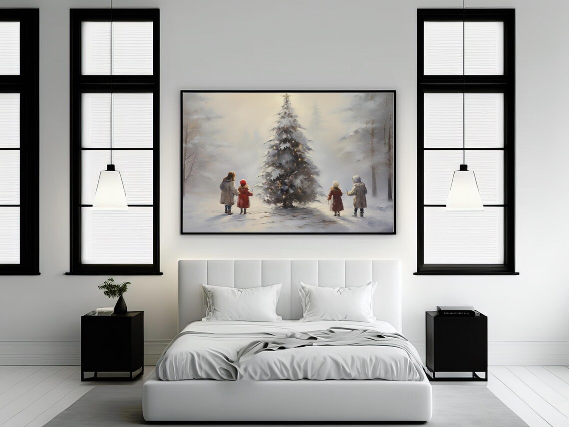 Vintage Christmas Children And Christmas Tree Art Print - Image 2