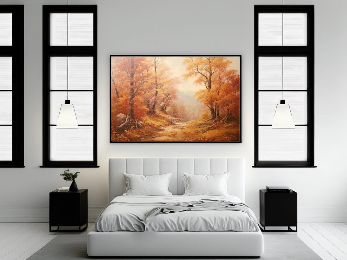 Autumn Landscape Painting, Vintage Rustic Forest Path - Image 2