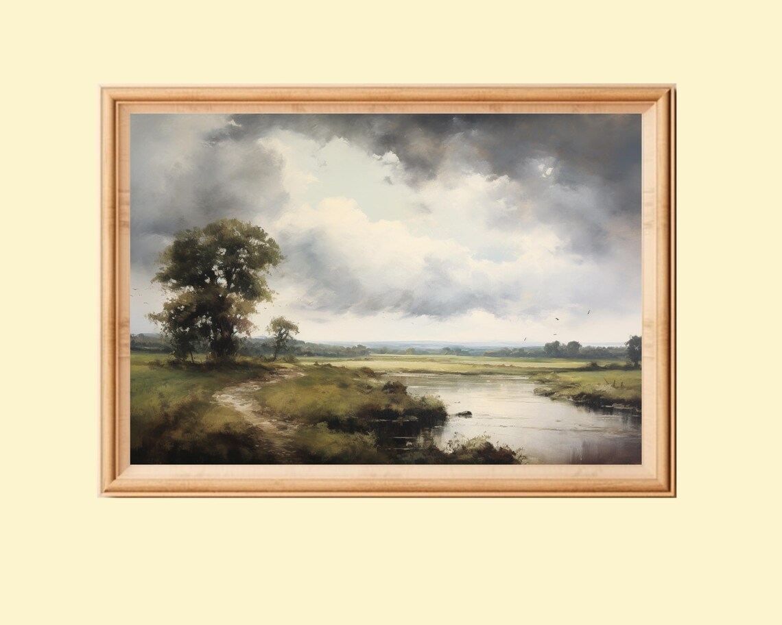 Vintage Country Landscape, Rustic Farmhouse Art Print