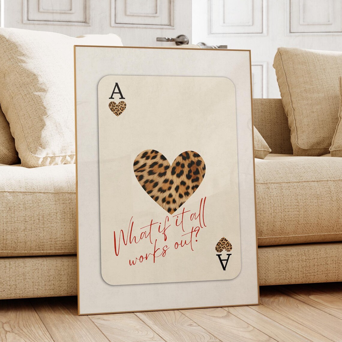 Ace Of Hearts Retro Leopard Playing Card Poster