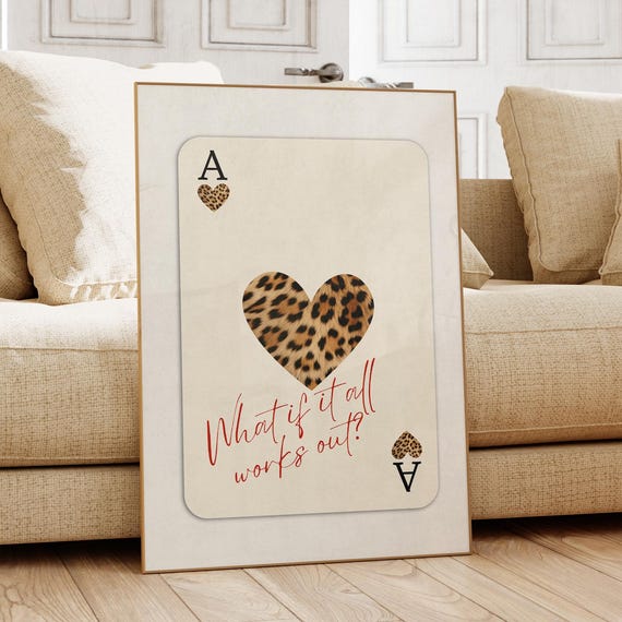 Ace Of Hearts Retro Leopard Playing Card Poster