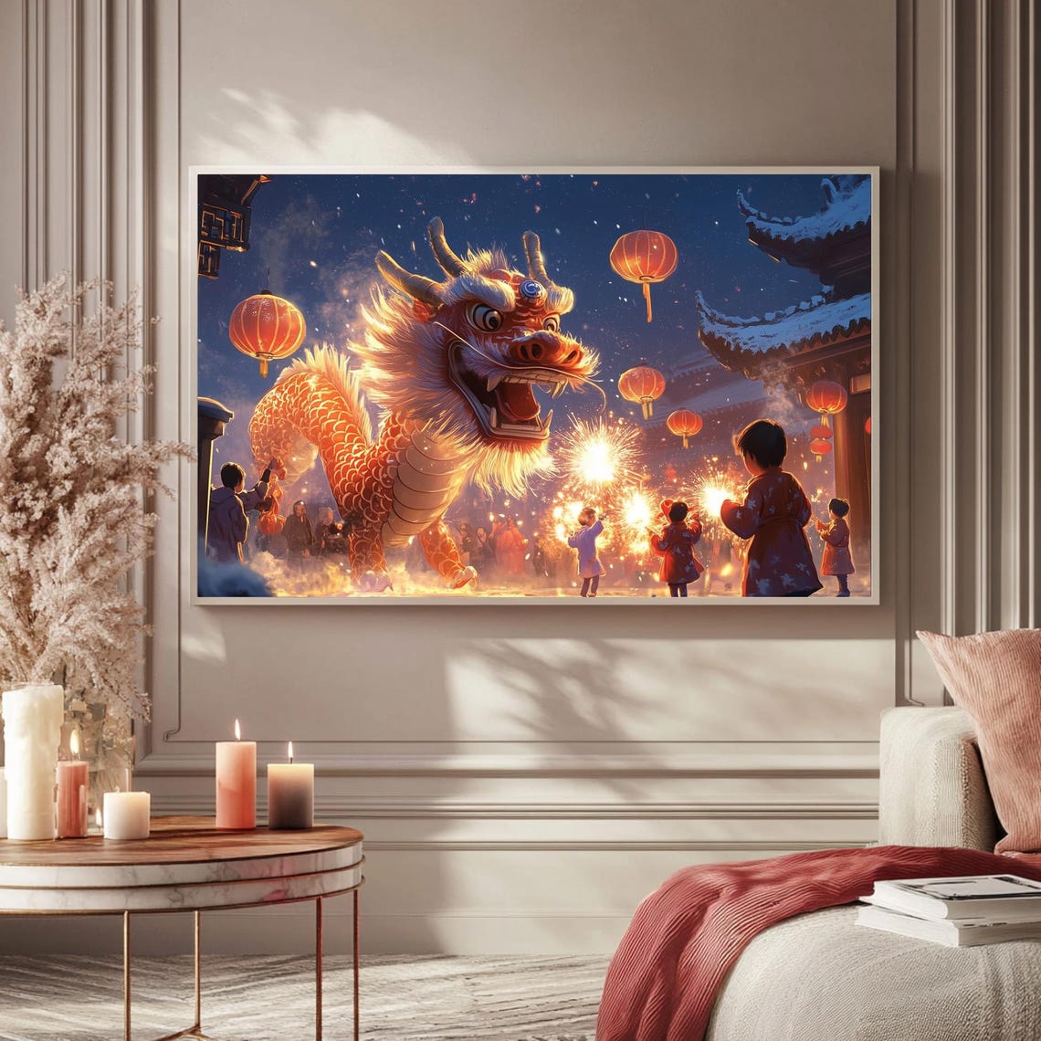 Chinese Dragon Dance Lanterns Night Festival Painting TV Poster - Image 5