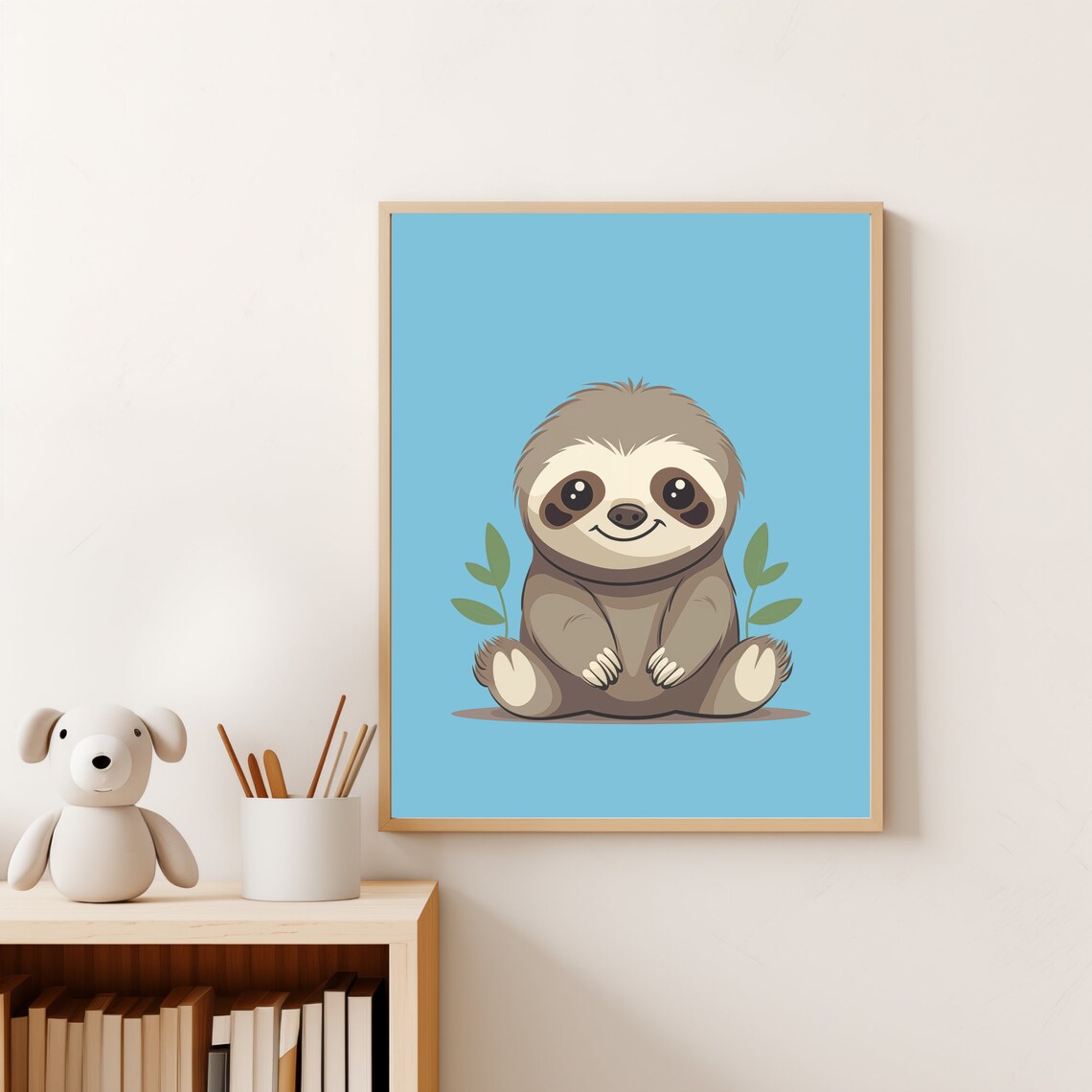 Cute Baby Sloth Cartoon Blue Nursery Jungle Kids Room Wall Poster - Image 4