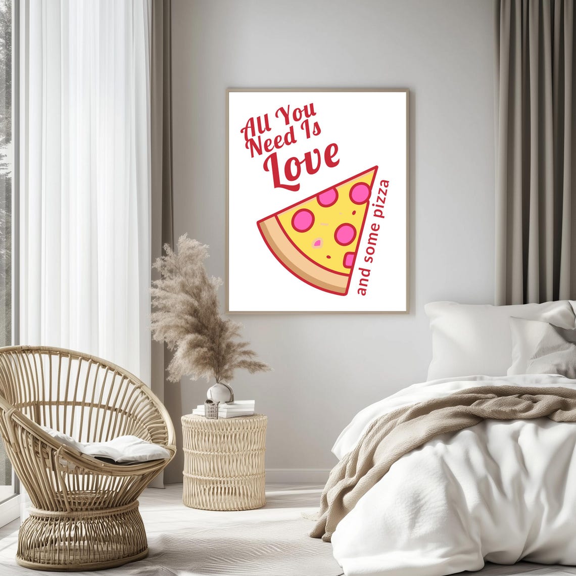 All You Need Is Love And Some Pizza Retro Typography Wall Art Poster - Image 2