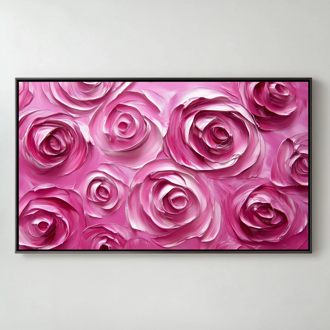 Blush Pink Roses Impasto Textured Floral Oil Painting Wall Art