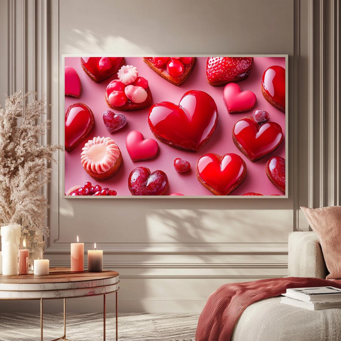 Red Heart Cookies Pattern Valentines Day Dessert Art Frame TV Poster - Image 5