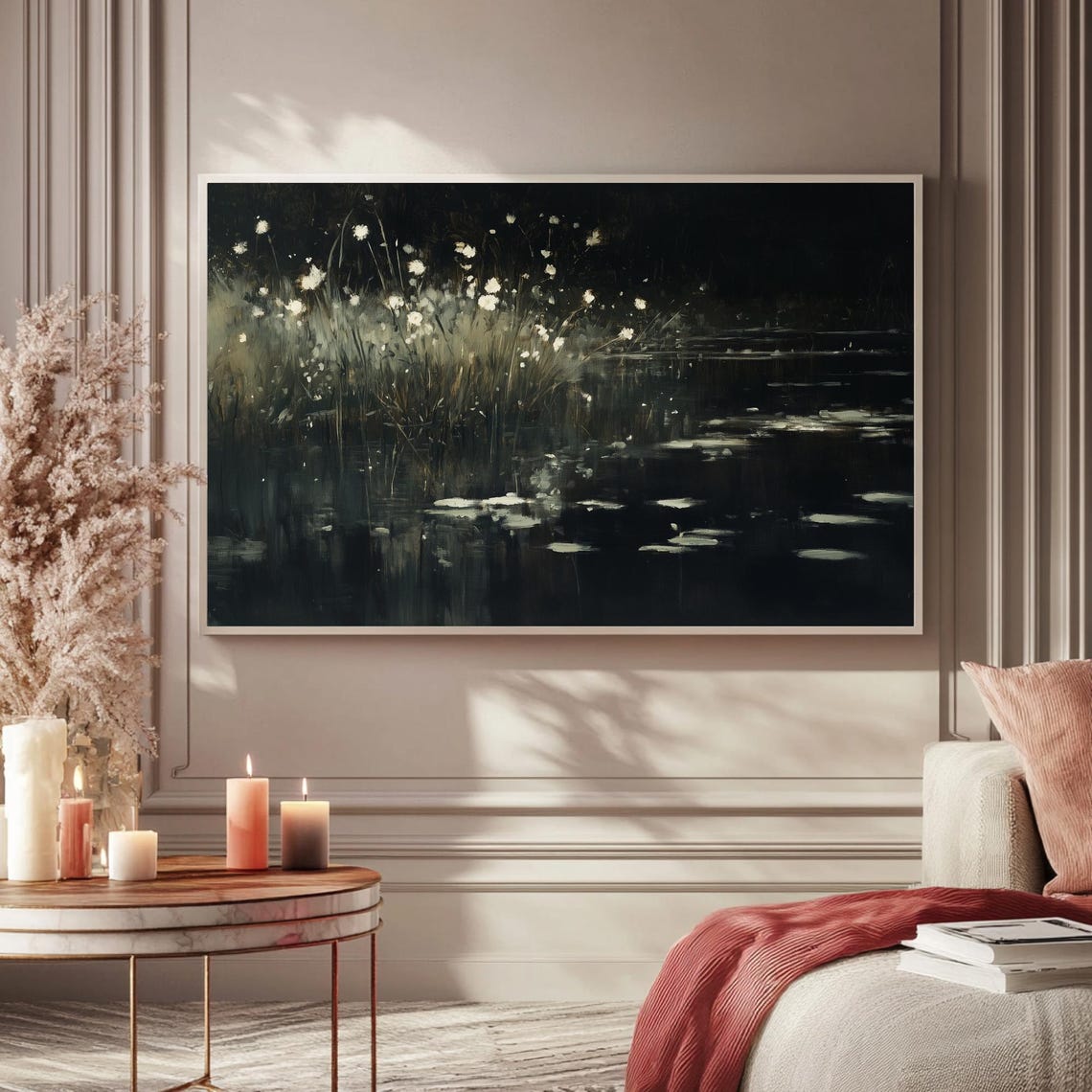 Moody Wildflowers Night Lake Botanical Painting Frame TV Poster - Image 5