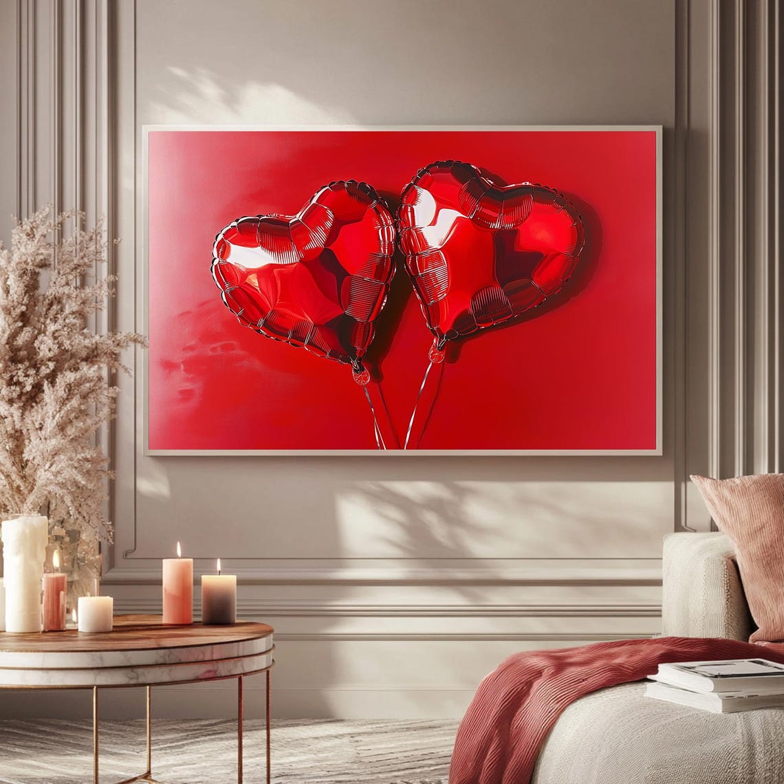 Red Heart Foil Balloons Valentines Day Romantic Art Frame TV Poster - Image 5