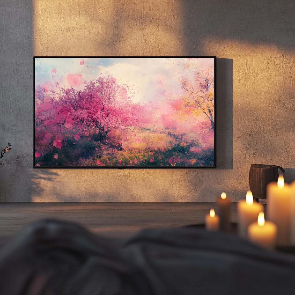 Cherry Blossom Spring Dreamy Pink Watercolor Bloom Nature Wall Art - Image 3
