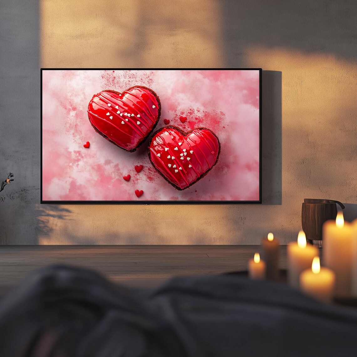 Glazed Red Heart Pastries Valentines Day Dessert Art Frame TV Poster - Image 3