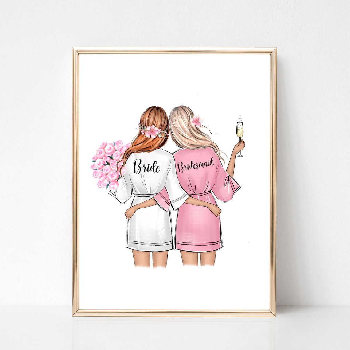 Bride and Bridesmaid Robes Champagne Fashion Illustration Poster - Image 2