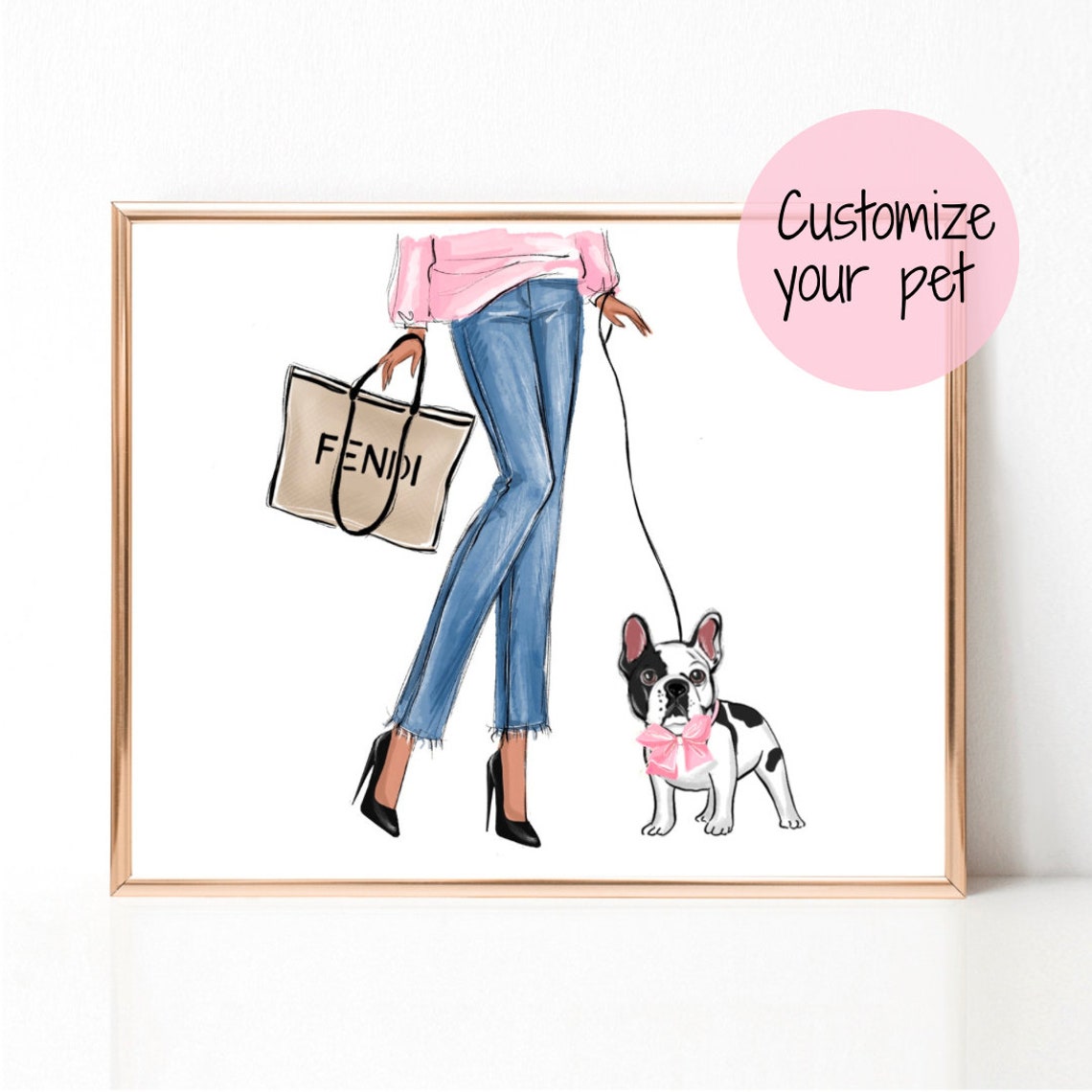 Custom Dog Artwork Fashion Illustration Personalized Dog Art Print Custom Girly Dog Wall Art Fashion Dog Portrait Dog Mom Gift
