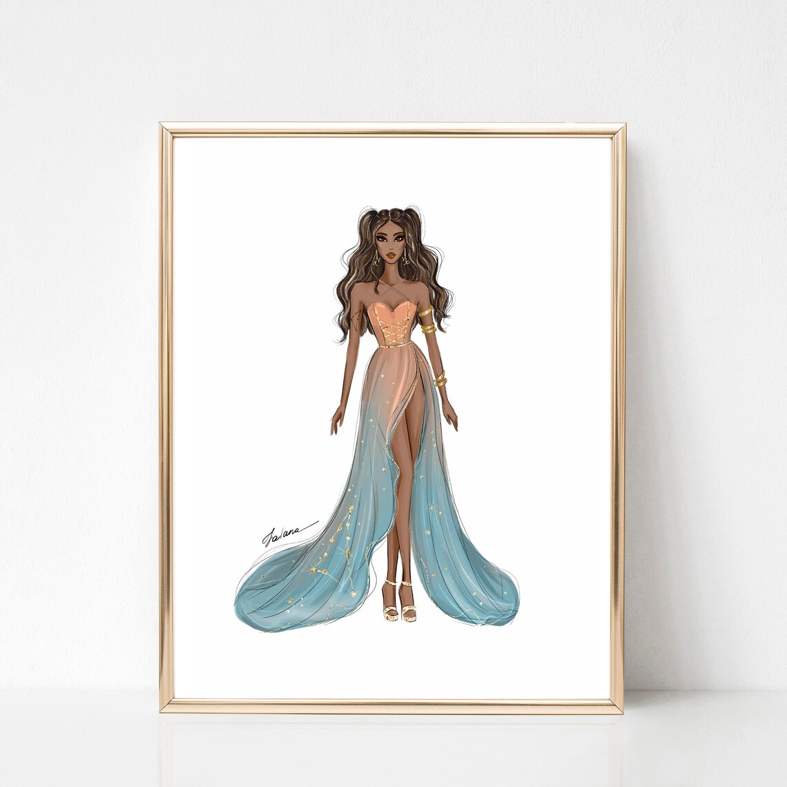 Golden Bronze Constellation Gown Fashion Illustration Poster - Image 5