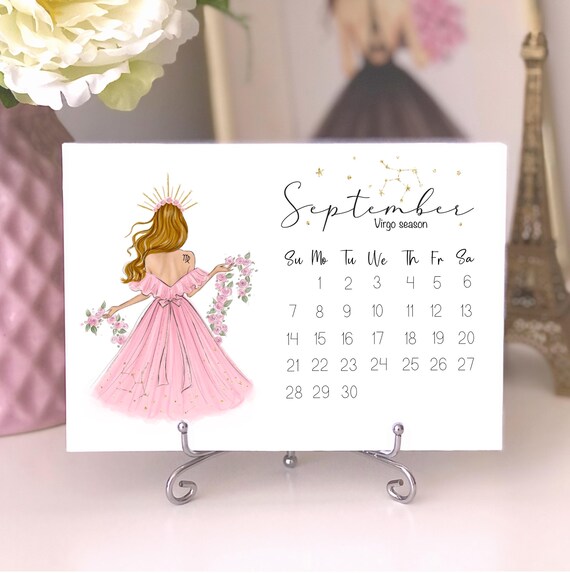 September Virgo Season Zodiac Monthly Calendar Desk Art Poster