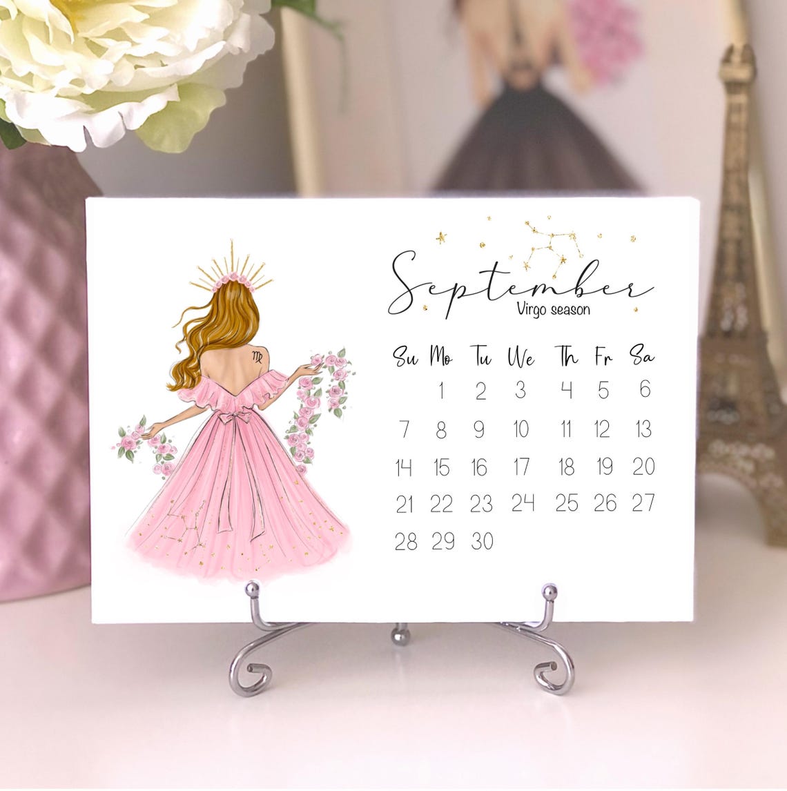 2025 Desk Calendar Fashion Illustration Mini Calendar Illustrated 12 Month Calendar Girly Desk Accessories Gift For Fashion Lover