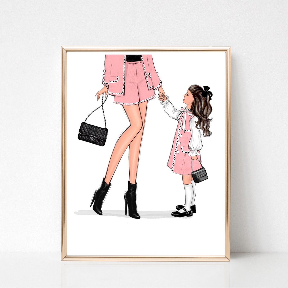 Mom Of Girl Pink Art Print Personalized Fashion Illustration Customizable Mom Daughter Wall Art Gift For Mum Of Girl Mom Birthday Gift - Image 3