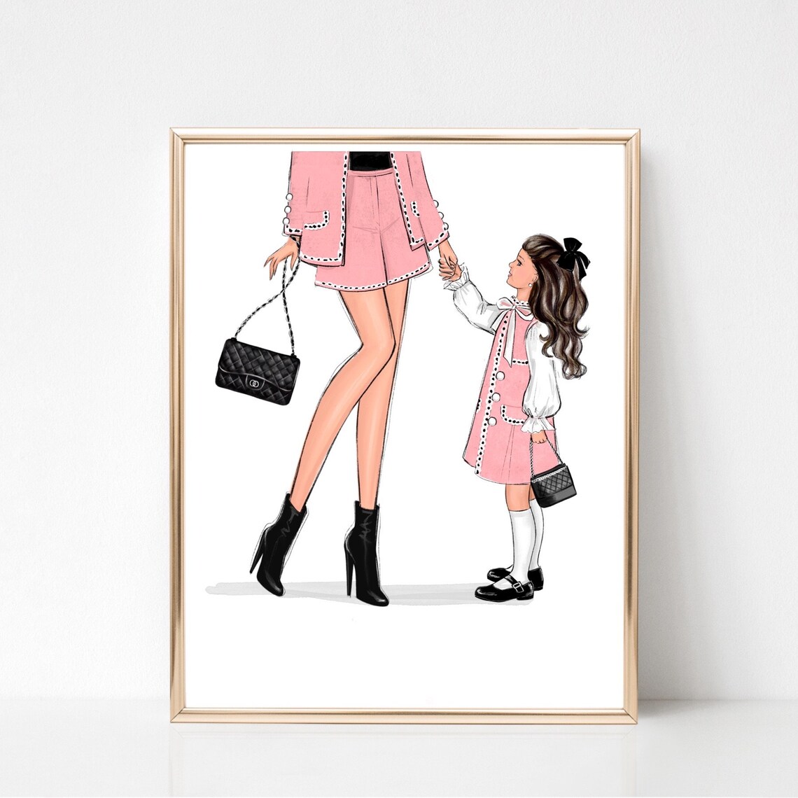 Mother and Daughter Matching Pink Fashion Illustration Poster - Image 3