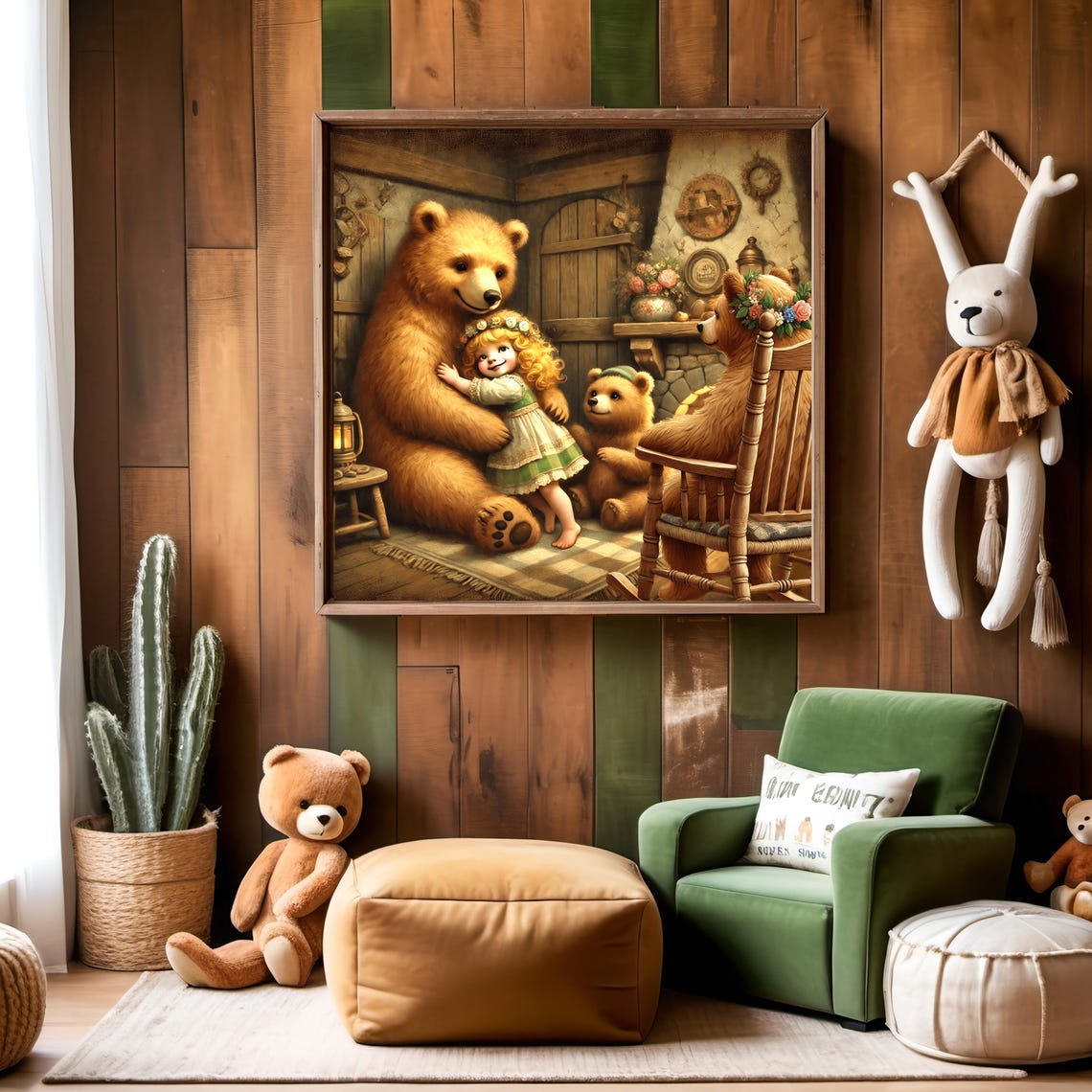 Goldilocks Befriending The Three Bears Cozy Cottage Art Poster - Image 3