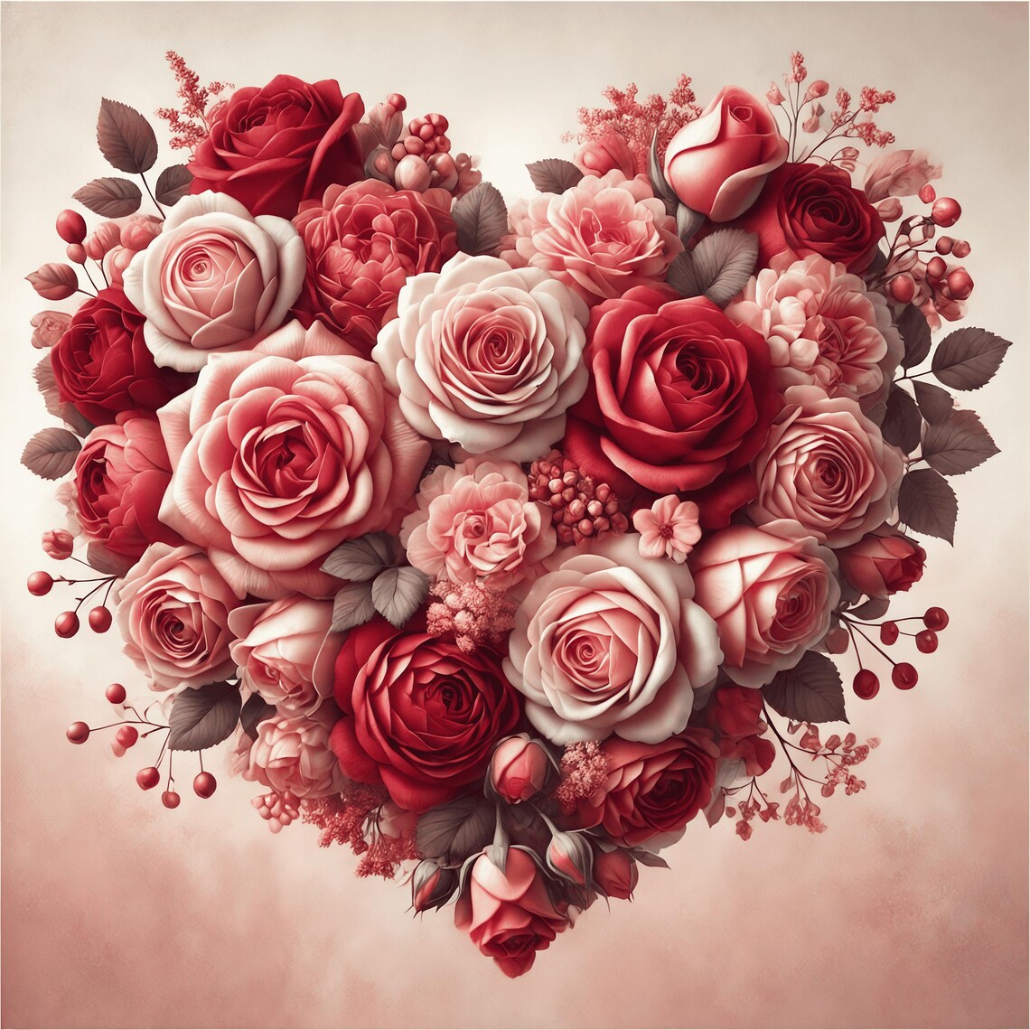 Heart Shaped Rose Bouquet Red Pink Roses Vintage Valentines Day Poster