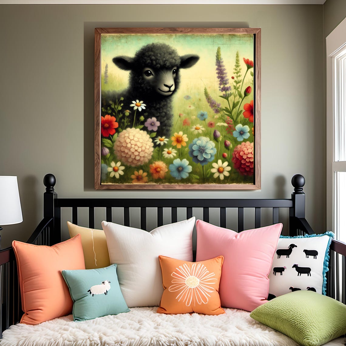 Baa Baa Black Sheep Colorful Wildflower Garden Nursery Poster - Image 2
