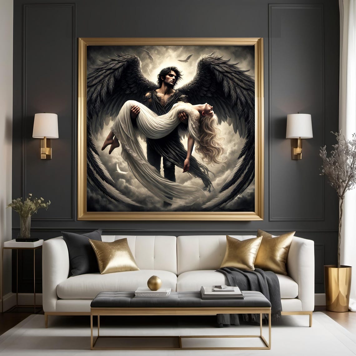 Dark Angel Carrying Woman Stormy Clouds Dramatic Gothic Love Poster - Image 3