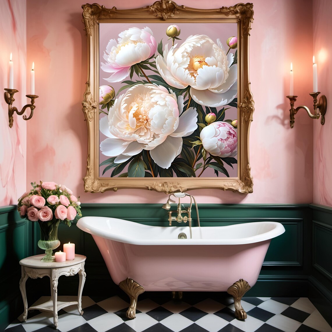Ivory Blush Peony Flowers Dusty Rose Botanical Romantic Poster - Image 3