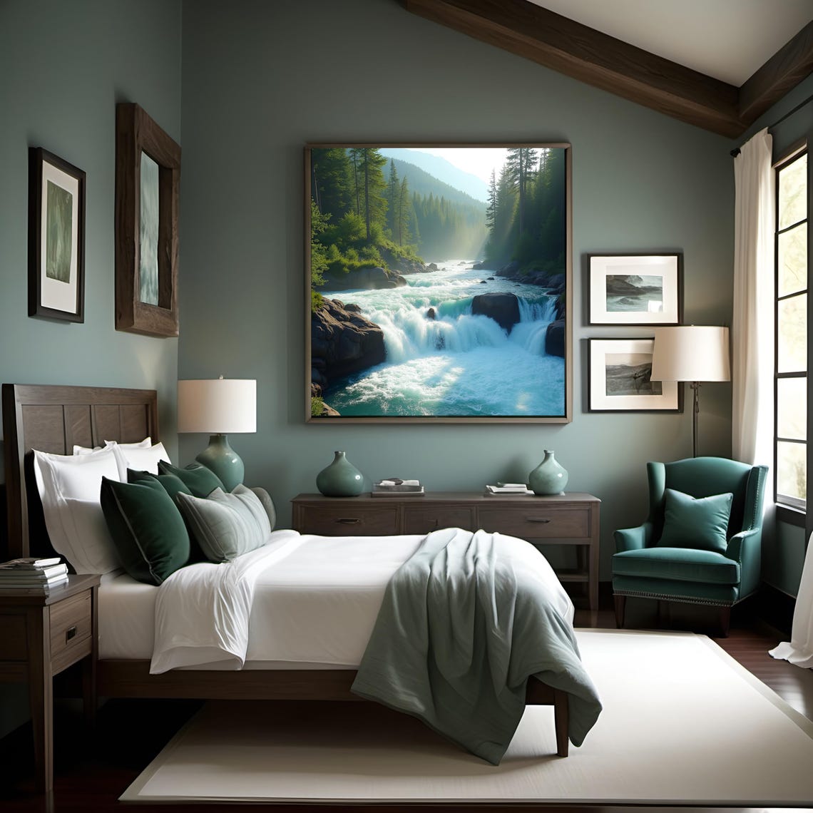 Roaring Rapids Ultra Realistic Nature Wall Art Wilderness Scene With Rapids Mountains Lush Greenery For Home - Image 2