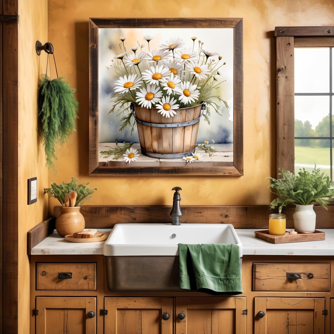 Rustic Daisies Watercolor Art Print, Botanical Decor - Image 3