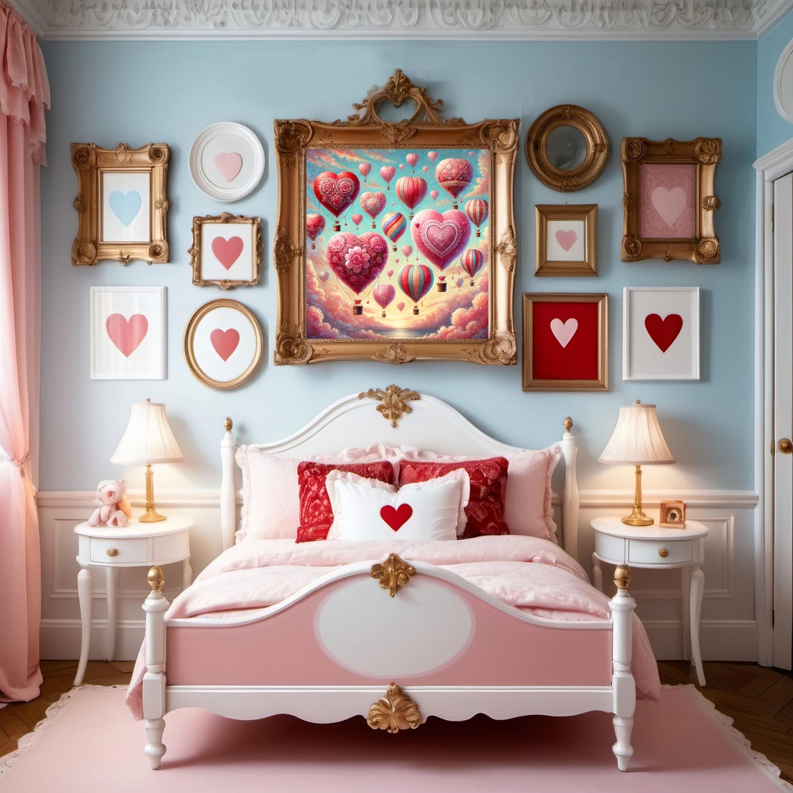 Heart Shaped Hot Air Balloons Floating At Sunset Valentine Poster - Image 3