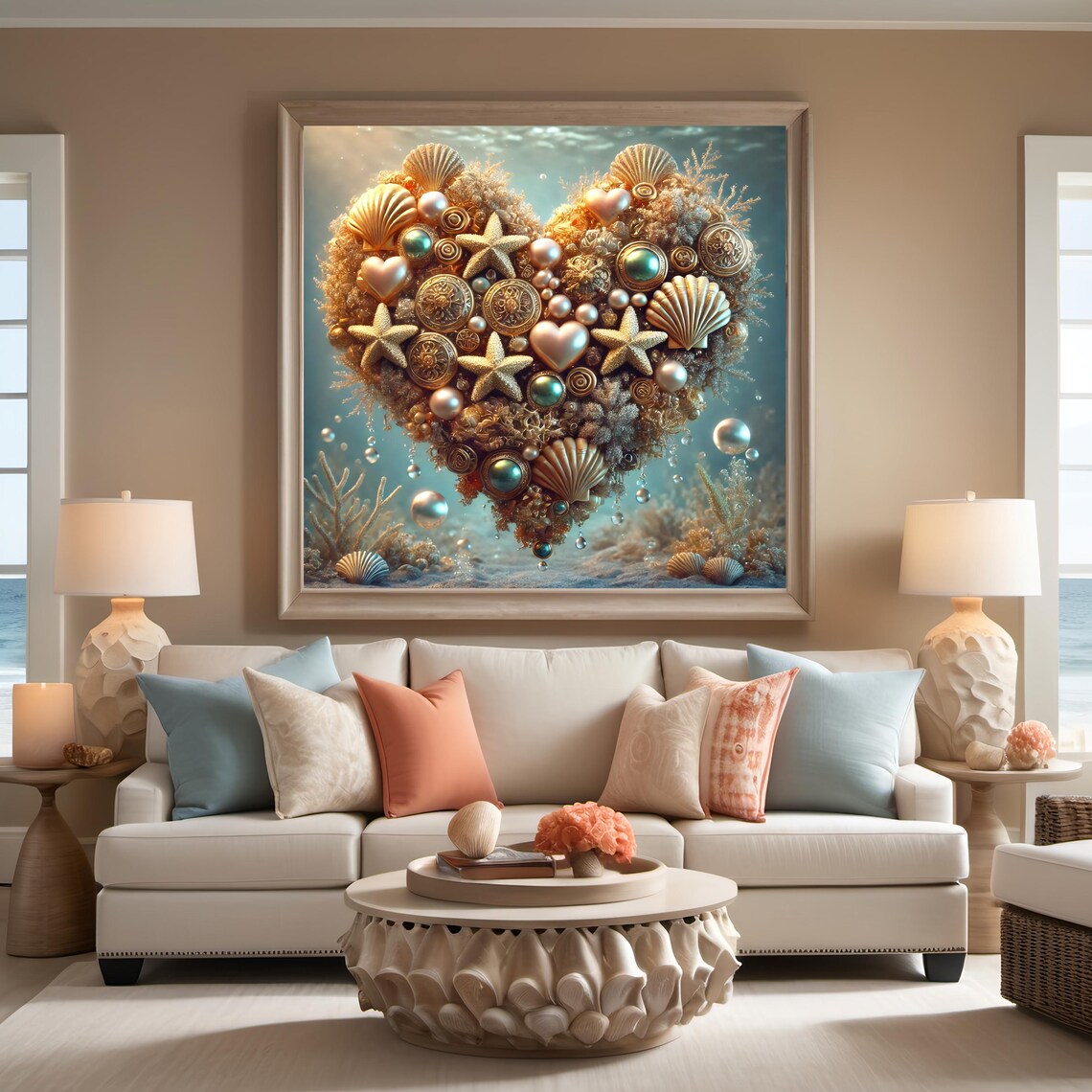 Oceanic Heart Coastal Art Print, Beach Romance - Image 3