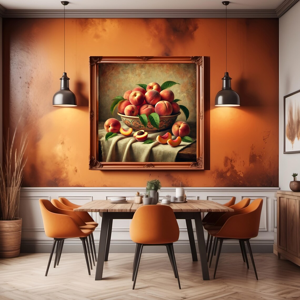 Vintage Peach Still Life Wall Art Rustic Fruit Bowl Print Impressionist Still Life Home Dcor Gift Idea For Her Instant - Image 2