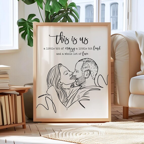 Couple Portrait And Family Line Art Minimalist Realistic Drawing From Photo Romantic Wedding Anniversary Birthday Grandparents Gift
