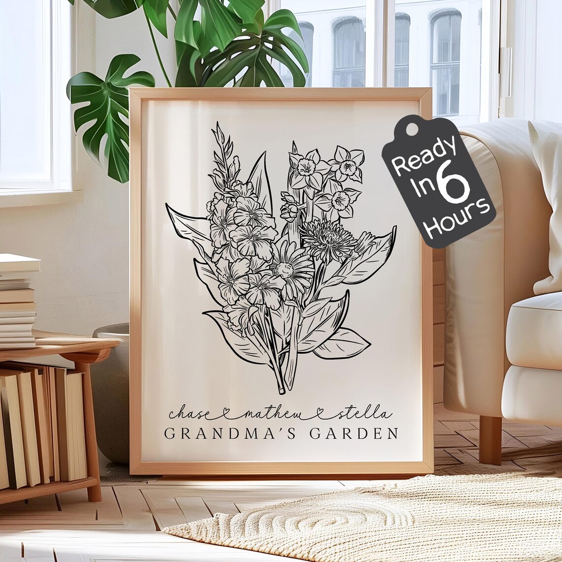 Personalized Grandma's Garden Birth Flower Bouquet Keepsake Poster