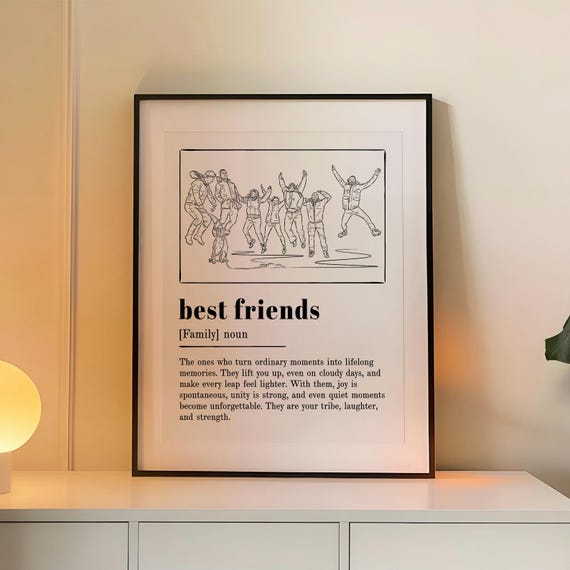 Custom Best Friend Line Art Drawing Personalized Friendship Gift Group Portrait Keepsake Forever Love Birthday Present Unique Bff Decor