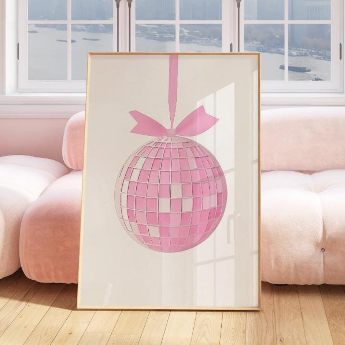Pink Disco Ball with Bow Hanging Preppy Girly Room Party Poster
