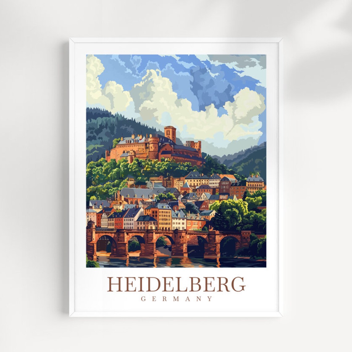 Heidelberg Germany Castle Old Town River Bridge Travel Poster