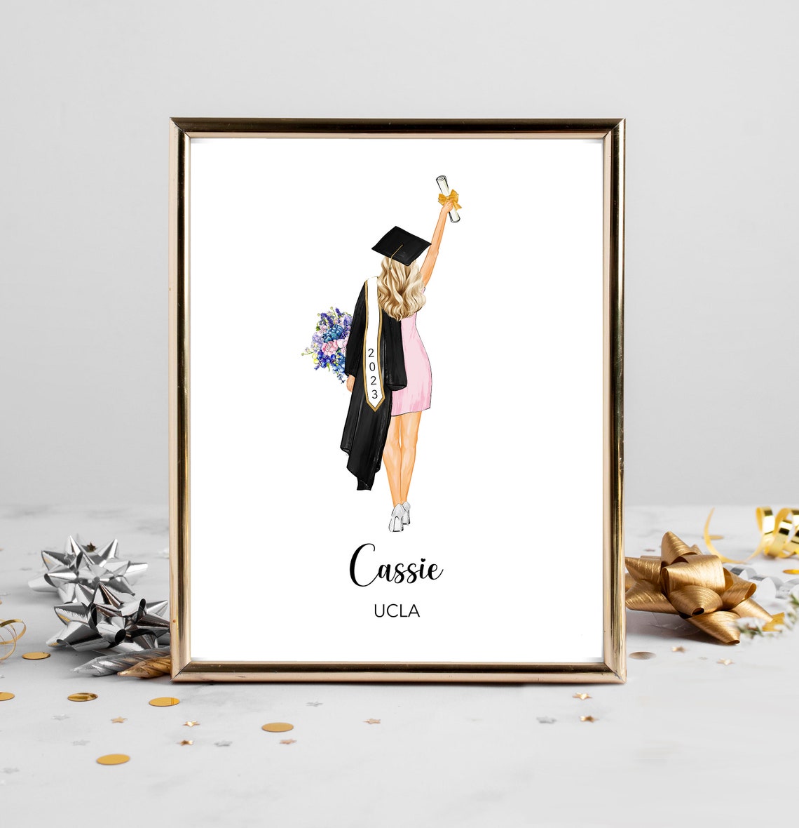 Custom Graduation Portrait 2023 Graduate Girl Cap and Gown Poster