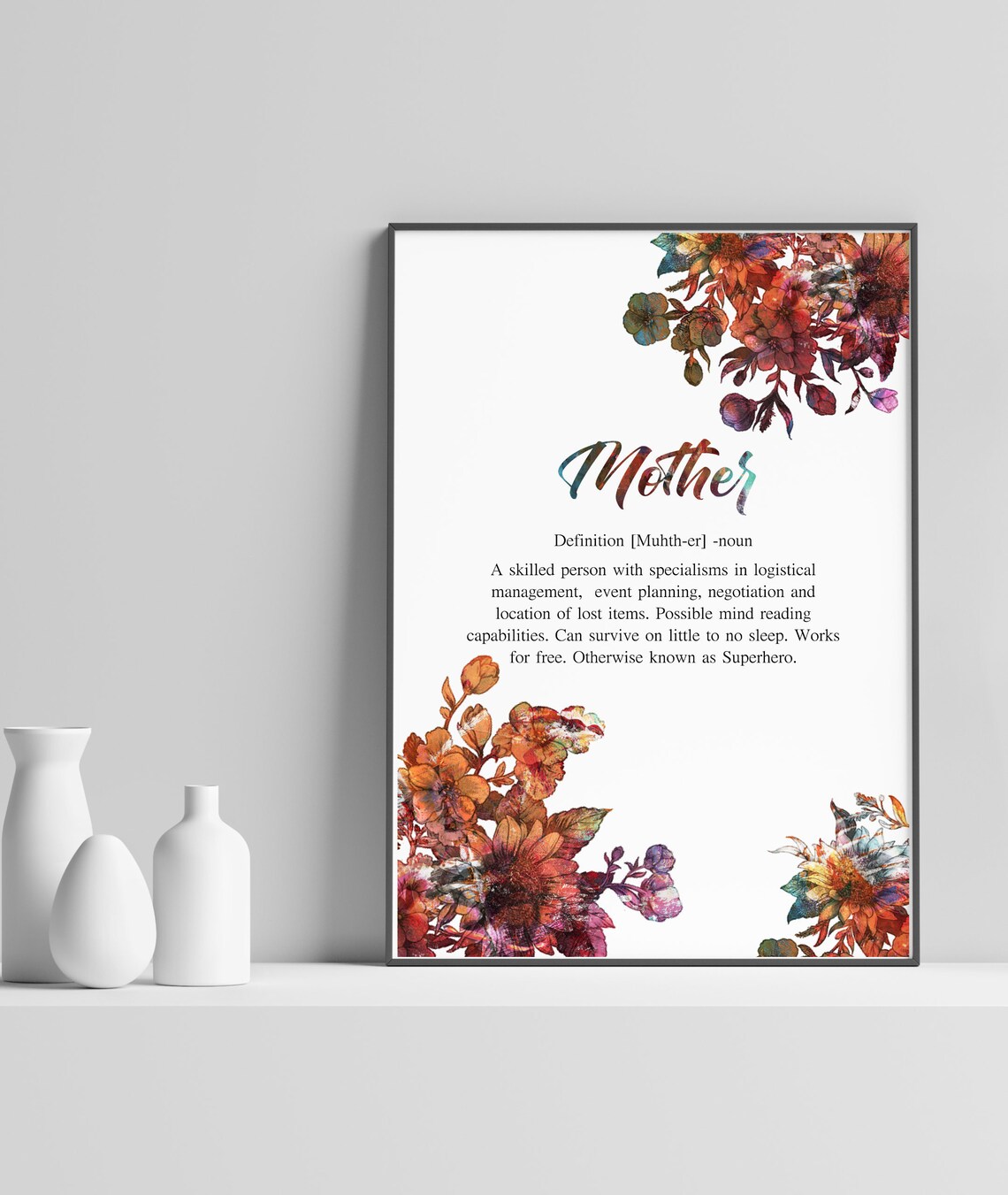 Mother Definition Dictionary Quote Floral Watercolor Gift Poster