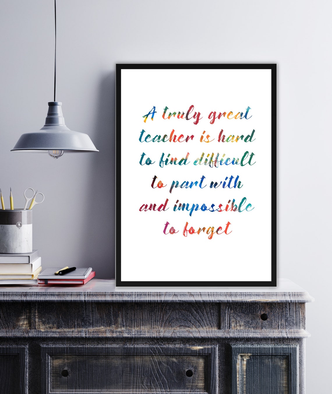 Truly Great Teacher Quote Colorful Script Appreciation Gift Poster