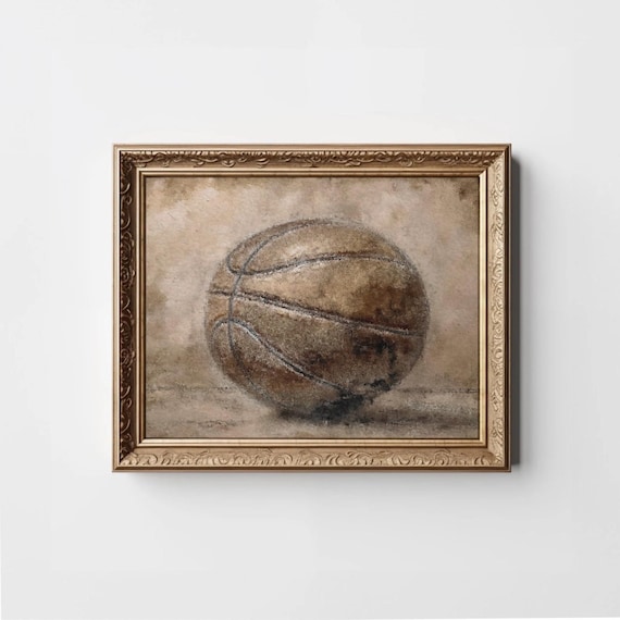 Vintage Basketball Oil Painting Sports Room Dorm Decor Poster