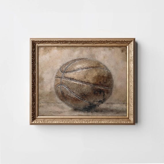 Vintage Basketball Print Sports Room Painting Dorm Poster Kid Neutral Art Athlete Wall Modern Organic Decor Boy Bedroom