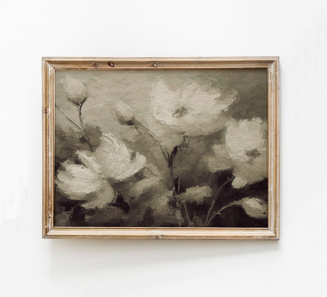 Moody Floral Print Taupe Abstract Flower Watercolor