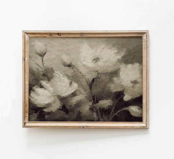 Moody Floral Print Taupe Abstract Flower Watercolor