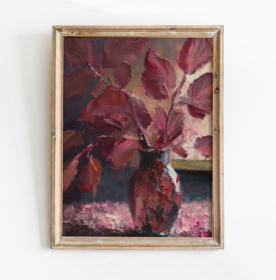 Burgundy Leaves and Cimicifuga Vase Art Print