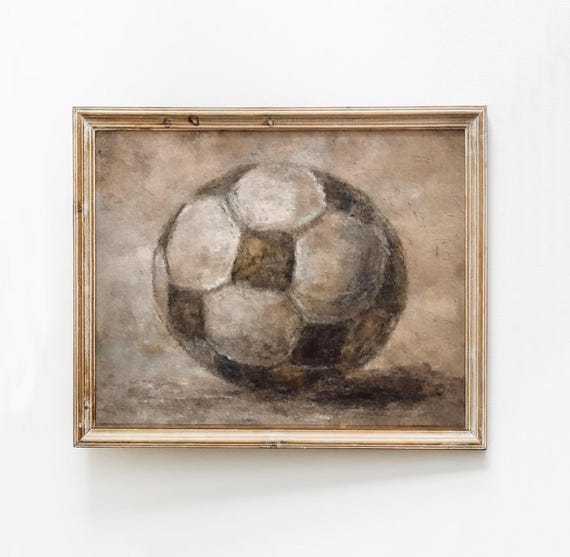 Vintage Soccer Ball Print Sports Room Painting Dorm Poster Kid Neutral Art Athlete Wall Modern Organic Decor Boy Bedroom