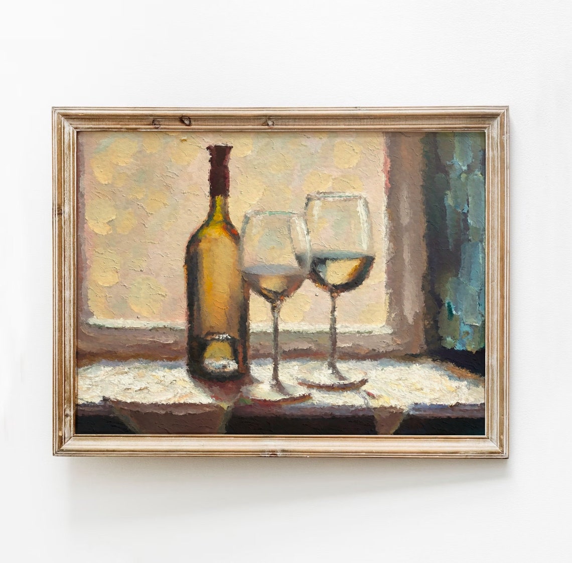 Vintage Wine Still Life Art Print, Moody Bar Decor
