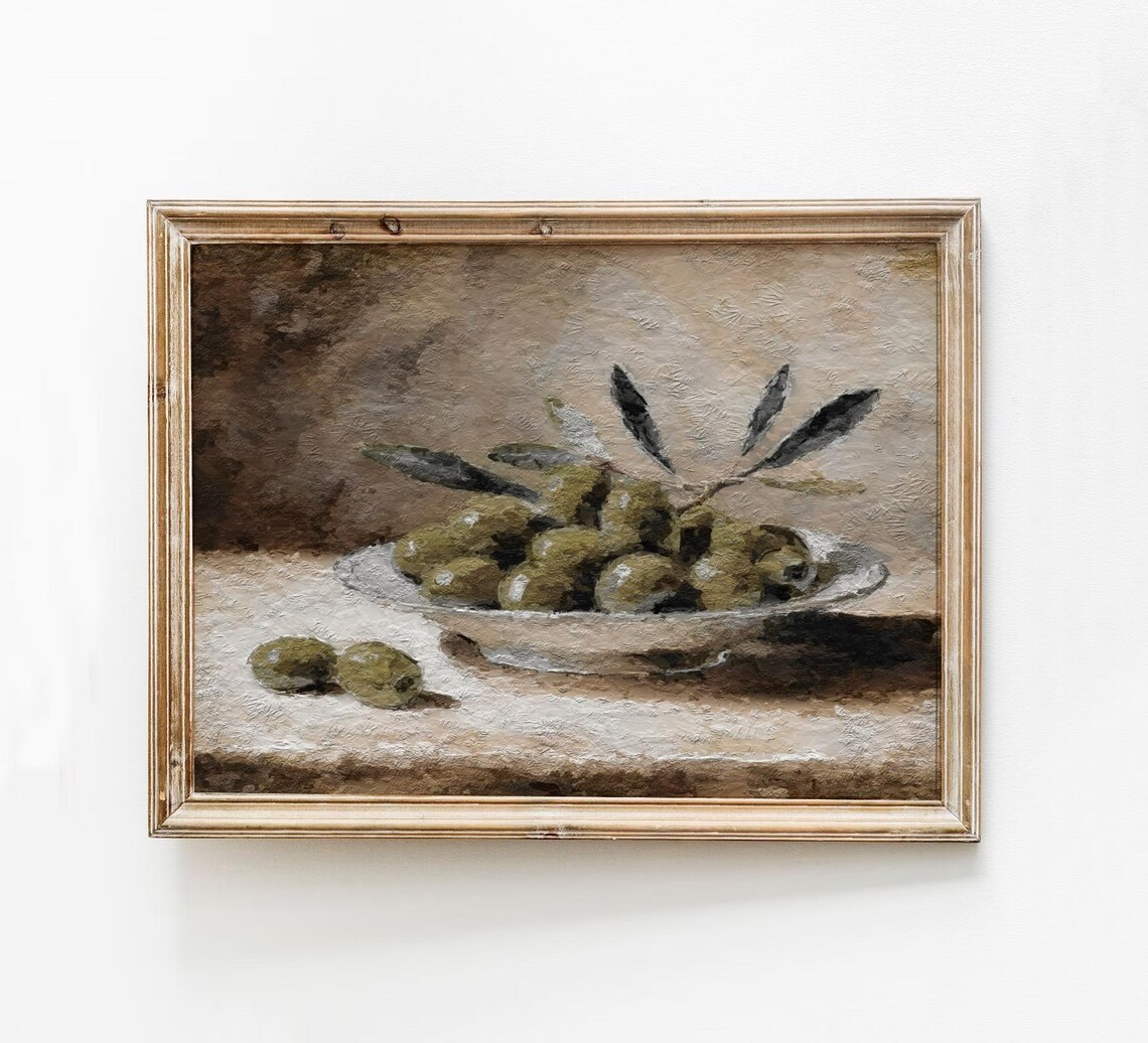 Moody Olives Still Life Painting Rustic Kitchen Art Print